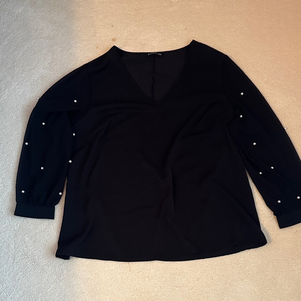 BloomChic Black Blouse with Pearl Details